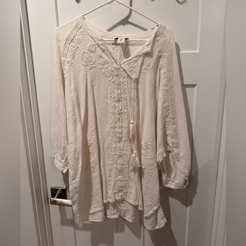 Rachel Zoe Ivory Embroidered Boho Tunic Top